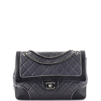 Chanel Bicolor Textured CC Chain Flap Bag Quilted Lambskin Medium