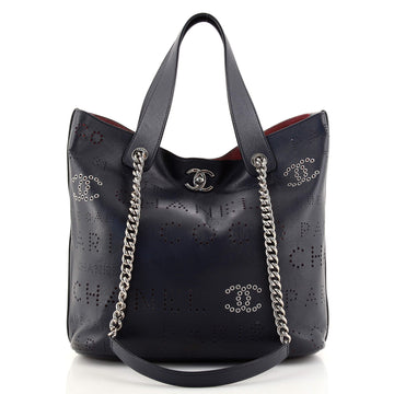 Chanel Logo Eyelets Shopping Tote Perforated Calfskin Small