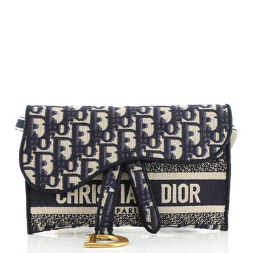 Christian Dior Saddle Slim Belt Pouch Logo Embroidered Oblique Canvas