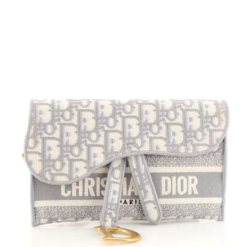 Christian Dior Saddle Slim Belt Pouch Logo Embroidered Oblique Canvas