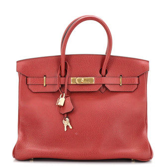 Hermes Birkin Handbag Red Buffalo Skipper with Gold Hardware 35