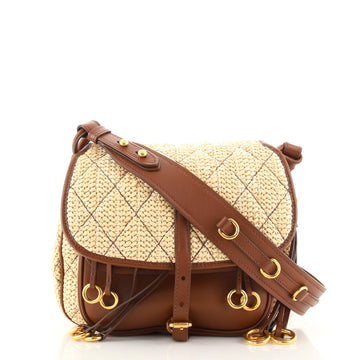 Prada Corsaire Messenger Bag Quilted Straw and Leather