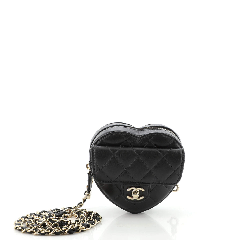 Chanel CC in Love Heart Belt Bag Quilted Lambskin Black 1535391
