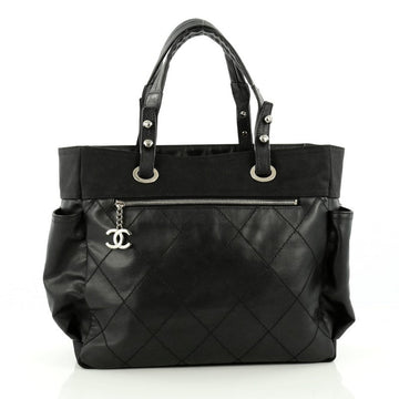 Chanel Biarritz Tote Quilted Coated Canvas Large Black