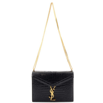 Saint Laurent Cassandra Chain Shoulder Bag Crocodile Embossed Leather Small