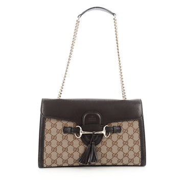 Gucci Emily Chain Strap Flap Bag GG Canvas Medium brown
