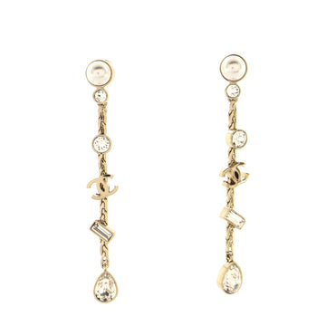 Chanel CC Snake Chain Drop Dangling Earrings Metal with Crystals and Faux Pearls