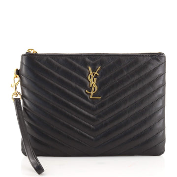 Saint Laurent Classic Monogram Wristlet Pouch Matelasse Chevron Leather Small
