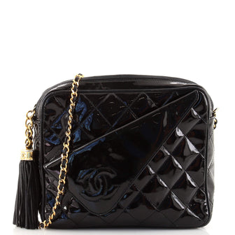 Chanel Vintage Camera Tassel Bag Quilted Patent Medium