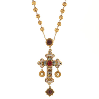 Cross Pendant Necklace Metal with Crystals, Enamel and Faux Pearls