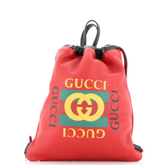 Gucci Logo Drawstring Backpack Printed Leather Medium