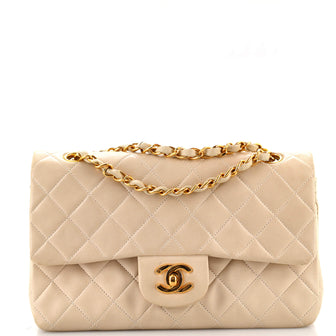 Chanel Vintage Classic Double Flap Bag Quilted Lambskin Small Neutral  1537971