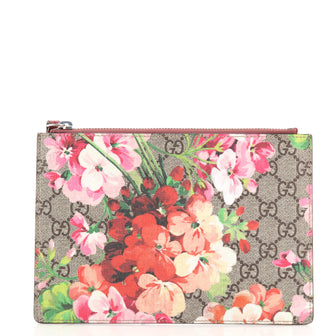 Gucci Zipped Pouch Blooms Print GG Coated Canvas Small