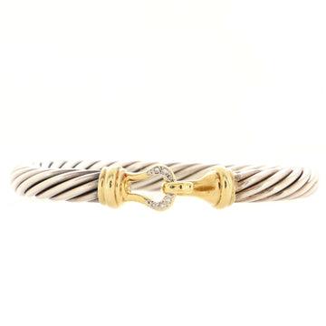 David Yurman Cable Buckle Bracelet Sterling Silver with 18K Yellow Gold and Pave Diamonds 7mm