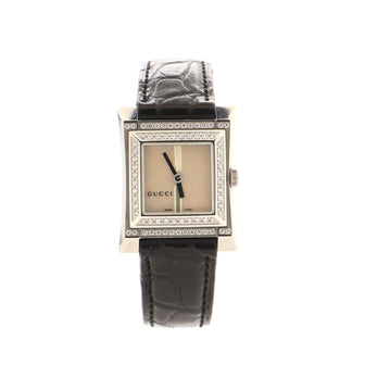 Gucci 111L Quartz Watch Stainless Steel and Alligator with Diamond Bezel and Mother of Pearl 25