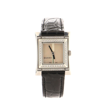 Gucci 111L Quartz Watch Stainless Steel and Alligator with Diamond Bezel and Mother of Pearl 25