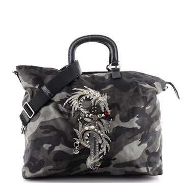 Prada Convertible Camouflage Tote Printed Tessuto with Applique Large