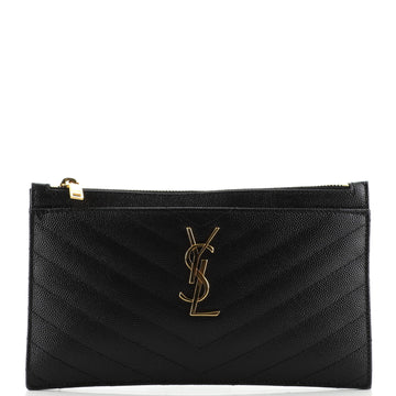 Saint Laurent Classic Monogram Zip Bill Pouch Matelasse Chevron Leather Medium