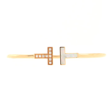 Tiffany & Co. T Wire Bracelet 18K Rose Gold with Diamonds and Mother Of Pearl