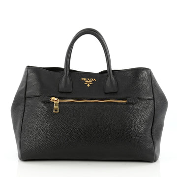 Prada Front Pocket Convertible Tote Vitello Daino Medium Black