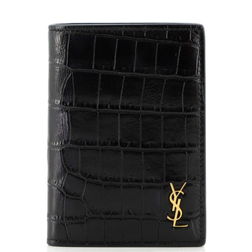 Saint Laurent Tiny Monogram Bifold Wallet Crocodile Embossed Leather Compact