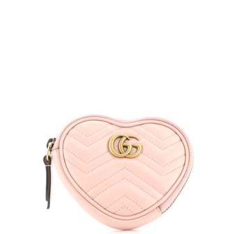 Gucci Pink Matelassé GG Marmont Heart Coin Purse