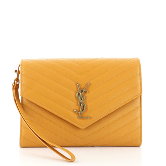 Saint Laurent Classic Monogram Envelope Wristlet Clutch Matelasse Chevron Leather