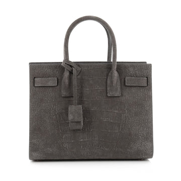 Saint Laurent Sac de Jour NM Crocodile Embossed Nubuck Baby gray