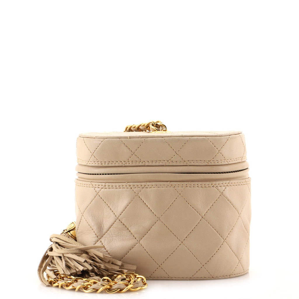 Chanel Vintage Box Zip Tassel Bag Quilted Lambskin Neutral 1539721