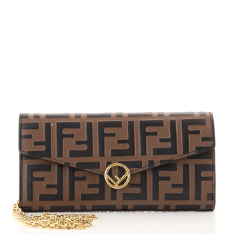 Fendi F is Fendi Continental Chain Wallet Zucca Embossed Leather