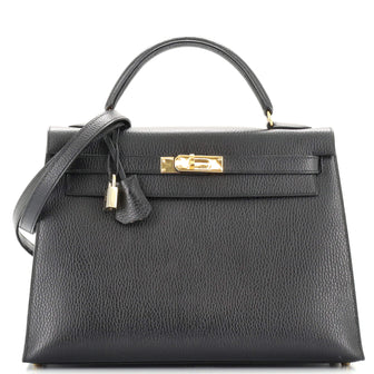 Hermes Kelly Handbag Black Ardennes with Gold Hardware 32