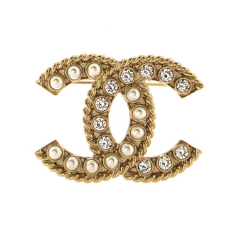 Chanel CC Brooch Metal with Crystals and Faux Pearls