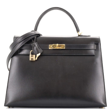 Hermes Kelly Handbag Black Box Calf with Gold Hardware 35