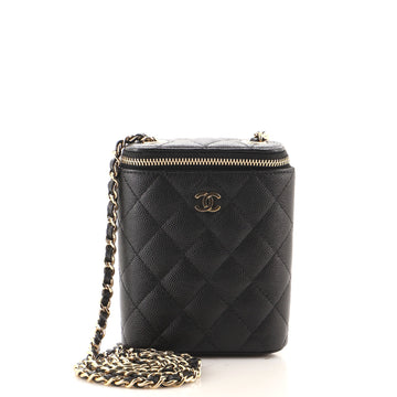 Chanel Vertical Classic Vanity Case with Chain Quilted Caviar Small