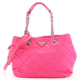 Prada Convertible Chain Tote Quilted Tessuto Medium