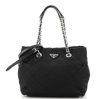 Prada Convertible Chain Tote Quilted Tessuto Medium