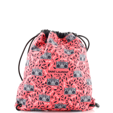 Saint Laurent Teddy Drawstring Backpack Printed Canvas Large