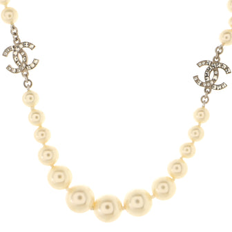 Chanel CC Baguette Short Necklace Faux Pearls and Metal with Crystals