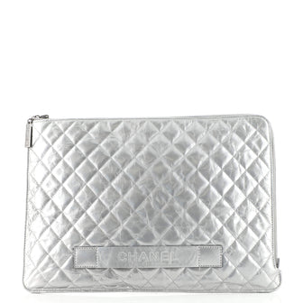 Chanel iPad Pouch Crinkled Leather Large