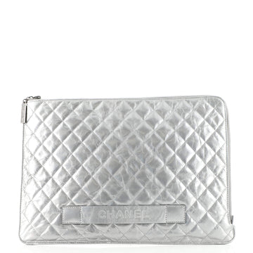 Chanel iPad Pouch Crinkled Leather Large