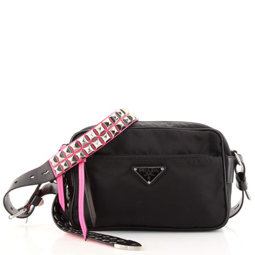 Prada New Vela Shoulder Bag Tessuto with Studded Leather Small