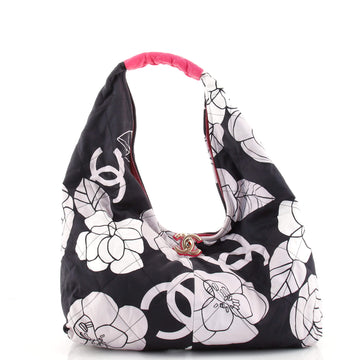 Chanel Camellia CC Hobo Quilted Printed Satin