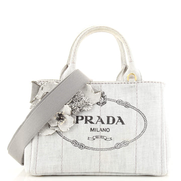 Prada Canapa Convertible Tote Flower Embellished Denim Small