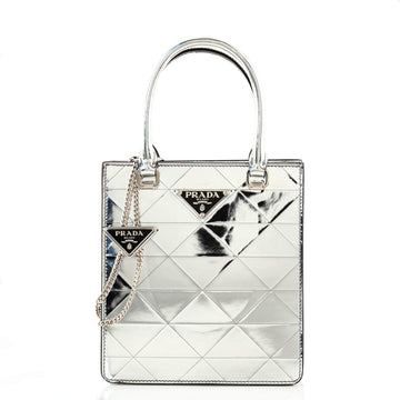 Prada Convertible Open Chain Tote Triangle Metallic Leather Small