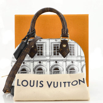 Louis Vuitton Alma Handbag Limited Edition Fornasetti Architettura Print Leather and Monogram Canvas BB