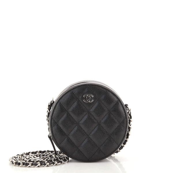 Chanel Filigree Round Clutch with Chain Quilted Caviar Mini at