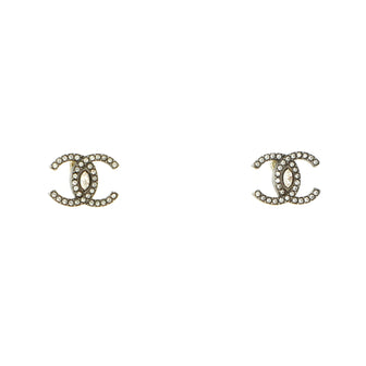Chanel CC Stud Earrings Metal with Crystals