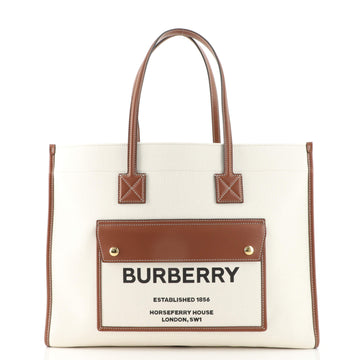 Burberry Freya Shopping Tote Canvas with Leather Medium