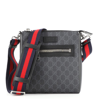 Gucci Web Strap Front Zip Messenger Bag GG Coated Canvas Small