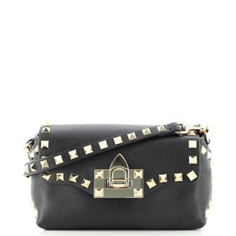 Valentino Rockstud Flip Lock Flap Bag Leather Micro
